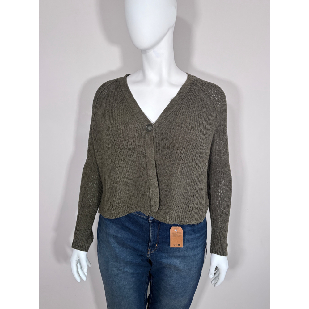 Adyson Parker Women's Large Cropped Knit Button Front Cardigan Olive Green NWT - Picture 2 of 4